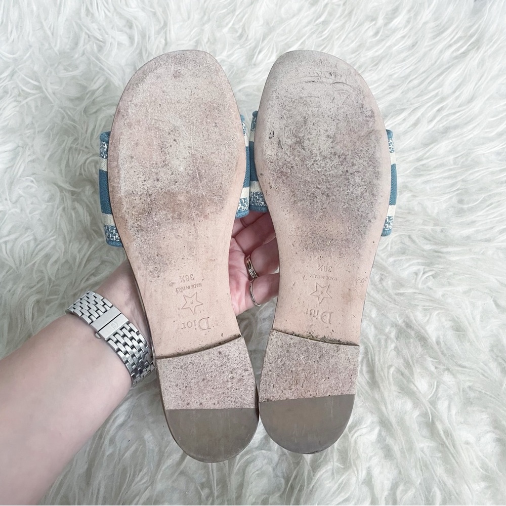 Christian Dior Cotton D-Stripes Embroidered Dway Mules Slide Sandal 38.5 - Picture 4 of 10